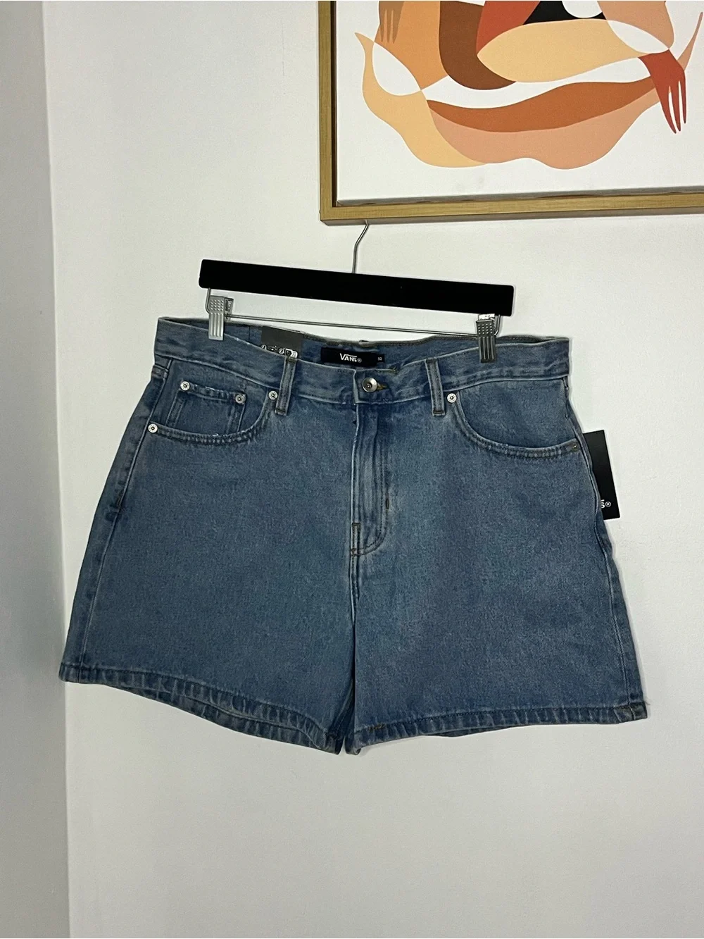 New Vans Check 5 Mid-rise Baggy Denim Shorts Size 32